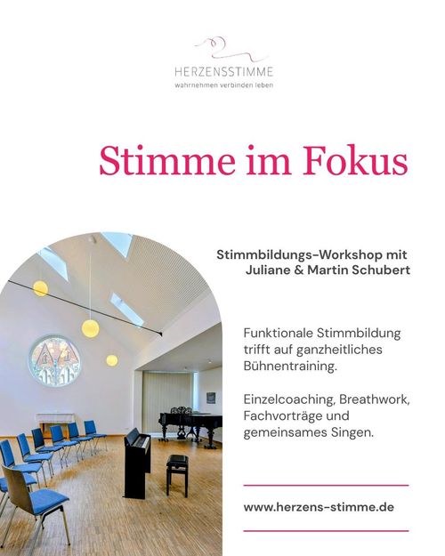 Flyer zu Stimme im Fokus – Stimmbildungs-Workshop mit Juliane und Martin Schubert